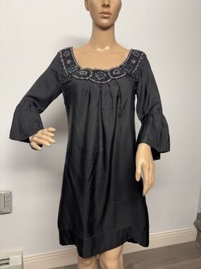 Yoana Baraschi Black Beaded Embellished Neckline Dress